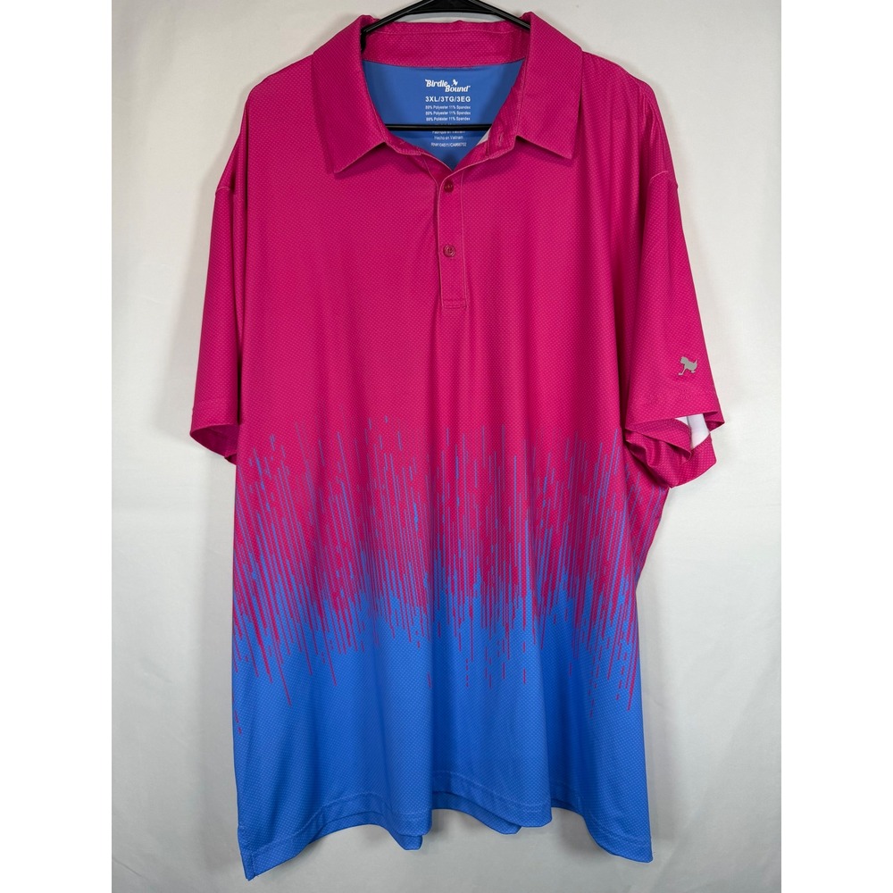 Birdie Bound Mens 3XL Pink Blue Ombre Glitch Performance Golf Polo Shirt Stretch